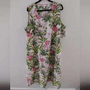 Charter Club Luxury Linen  Dress Palm Beach Flamingos With Pokets